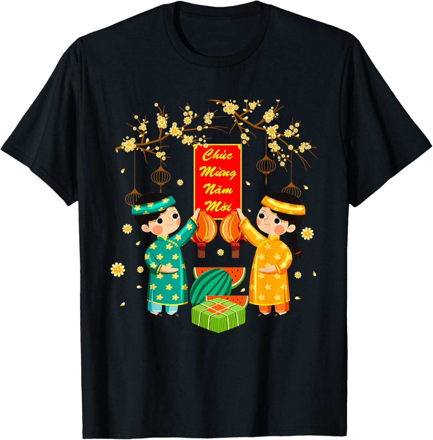 Ao Dai Boy Girl Chuc Mung Nam Moi Vietnamese New Year Kids T-Shirt - T-Shirt | Black