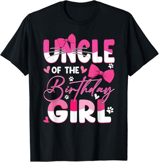 Uncle Of The Birthday Girl Cat Kitty Family Matching T-Shirt - T-Shirt | Black