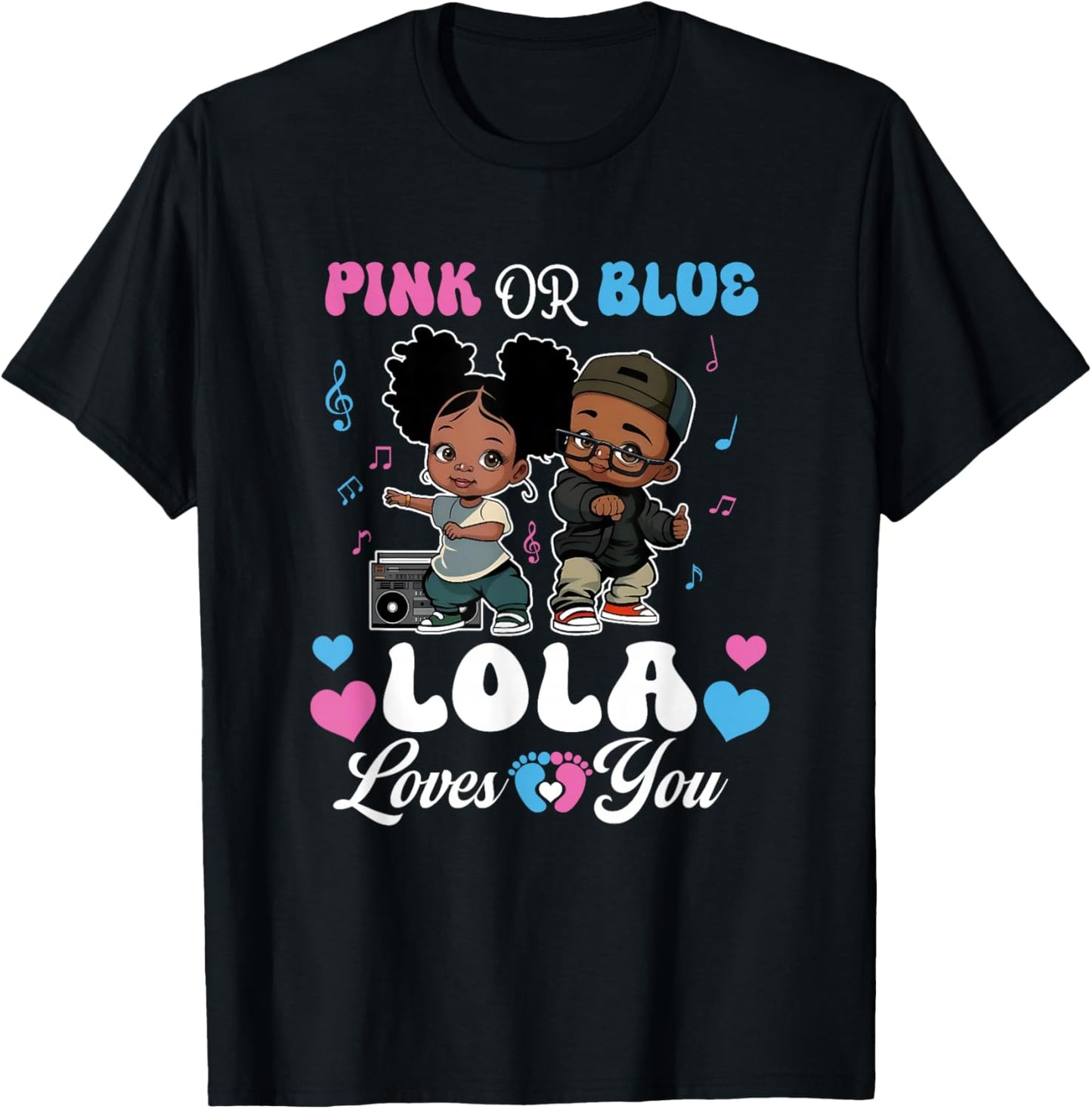 Pink Or Blue Lola Loves You Black Baby Gender Reveal T-Shirt - T-Shirt | Black
