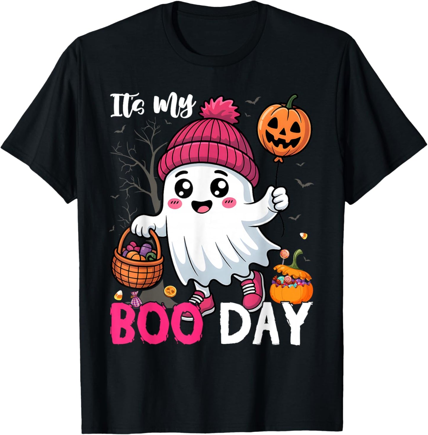 Its My Boo Day, Cute Halloween Birthday Ghost Girl Kids T-Shirt - T-Shirt | Black