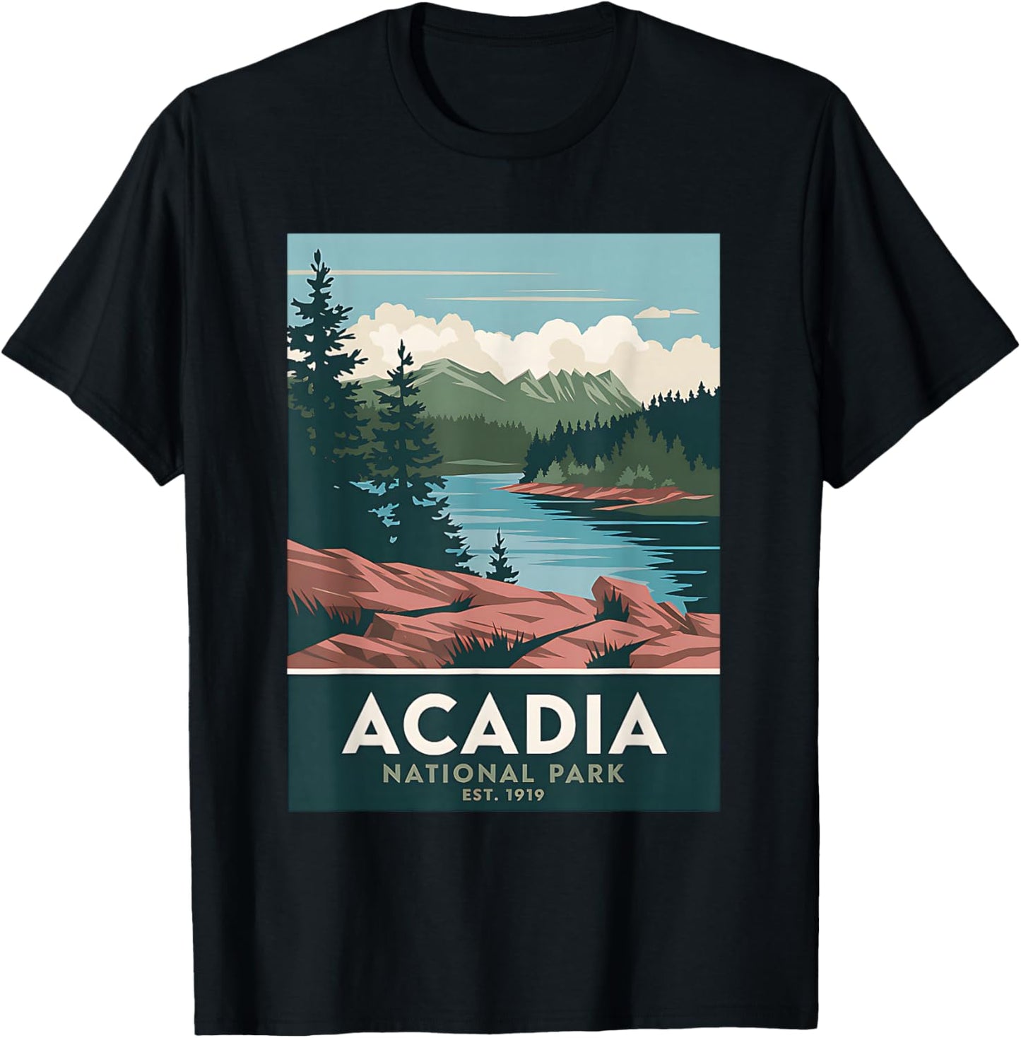 Acadia National Park Vintage Camping Hiking Men Women Kids T-Shirt - T-Shirt | Black