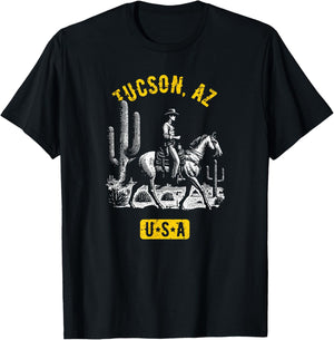 Tucson AZ USA Cowboy Horse Distressed Style Design T-Shirt - T-Shirt | Black