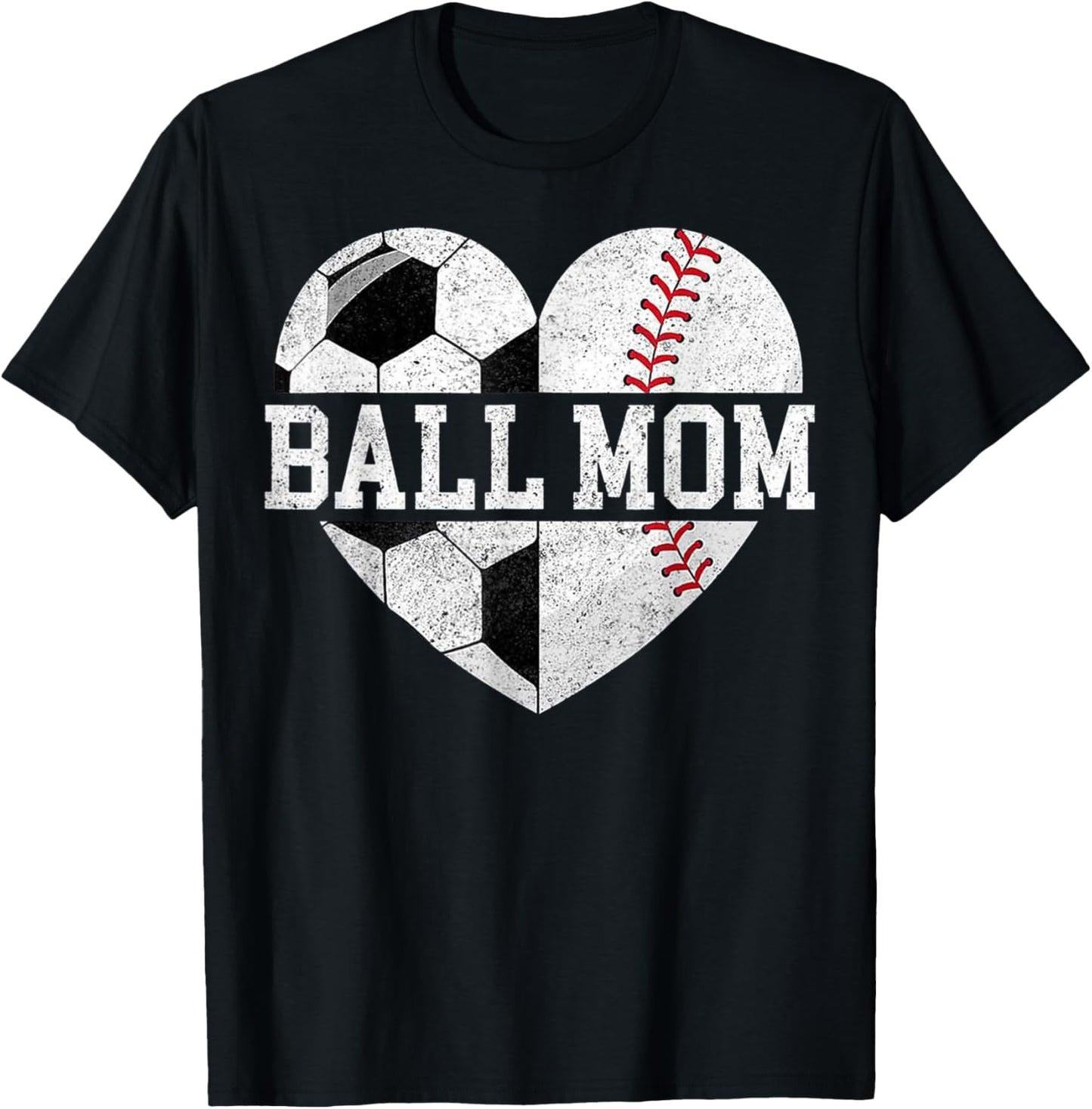Mom of Both Heart Soccer Baseball Sports Mom Mother's Day T-Shirt - T-Shirt | Black