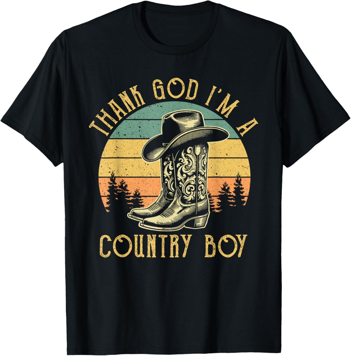 Thank God I'm A Country Music Boy Cowboy Western Retro T-Shirt - T-Shirt | Black