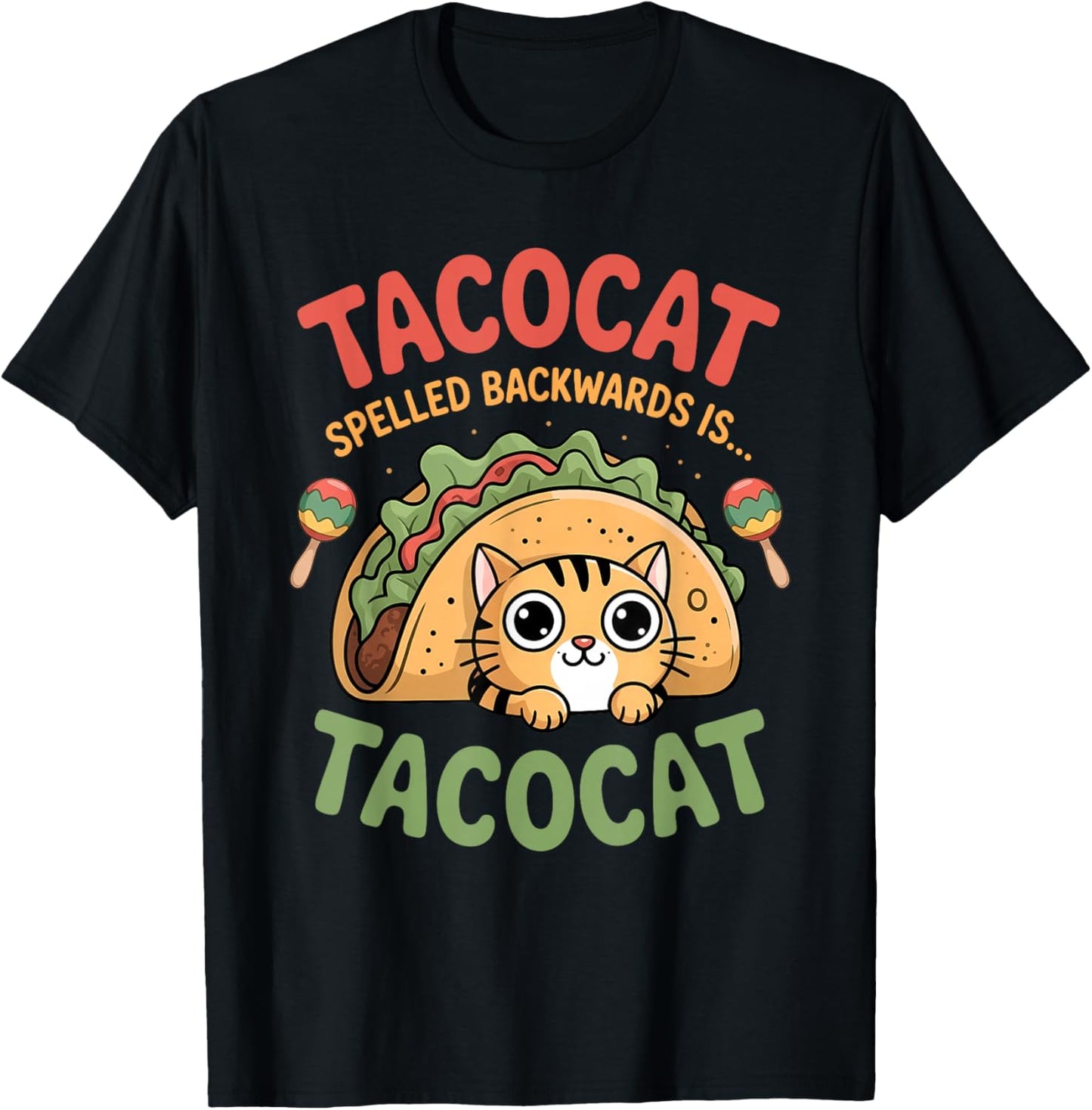 Tacocat Spelled Backwards is Tacocat Funny Cat Men Women Kid T-Shirt - T-Shirt | Black