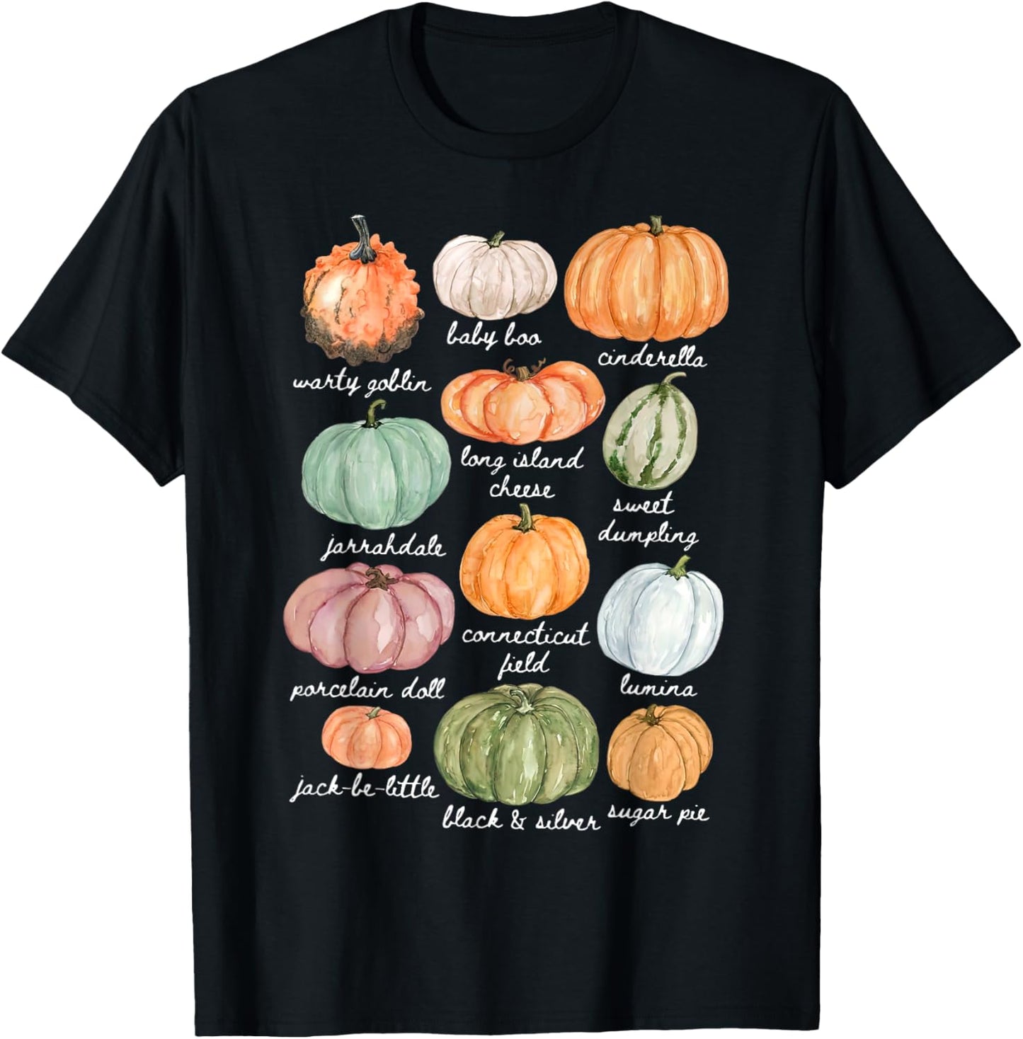 Type Of Pumpkin Fall Autumn Farmer Aesthetic Women's Graphic T-Shirt - T-Shirt | Black