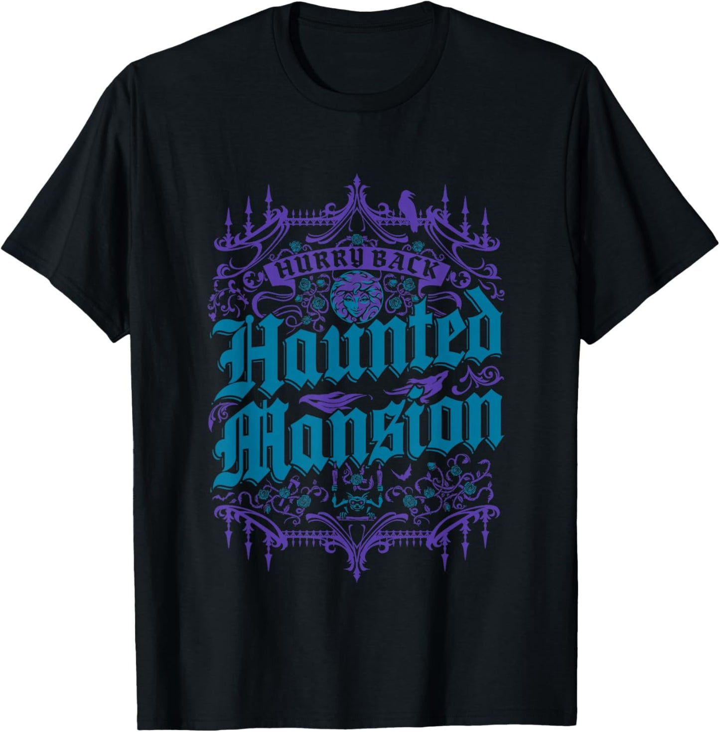 The Haunted Mansion Hurry Back Gothic Pattern Chest Poster T-Shirt - T-Shirt | Black