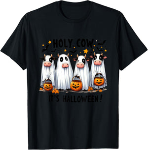 Holy Cow It's Halloween Cute Cow Lover Ghost T-Shirt - T-Shirt | Black