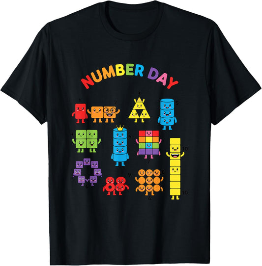 Number Day Colorful Counting Kids Math Funny Classroom Decor T-Shirt - T-Shirt | Black