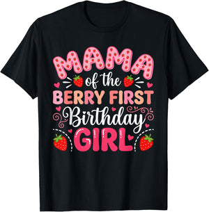 Mama of The Berry Sweet One 1st Birthday Strawberry T-Shirt - T-Shirt | Black
