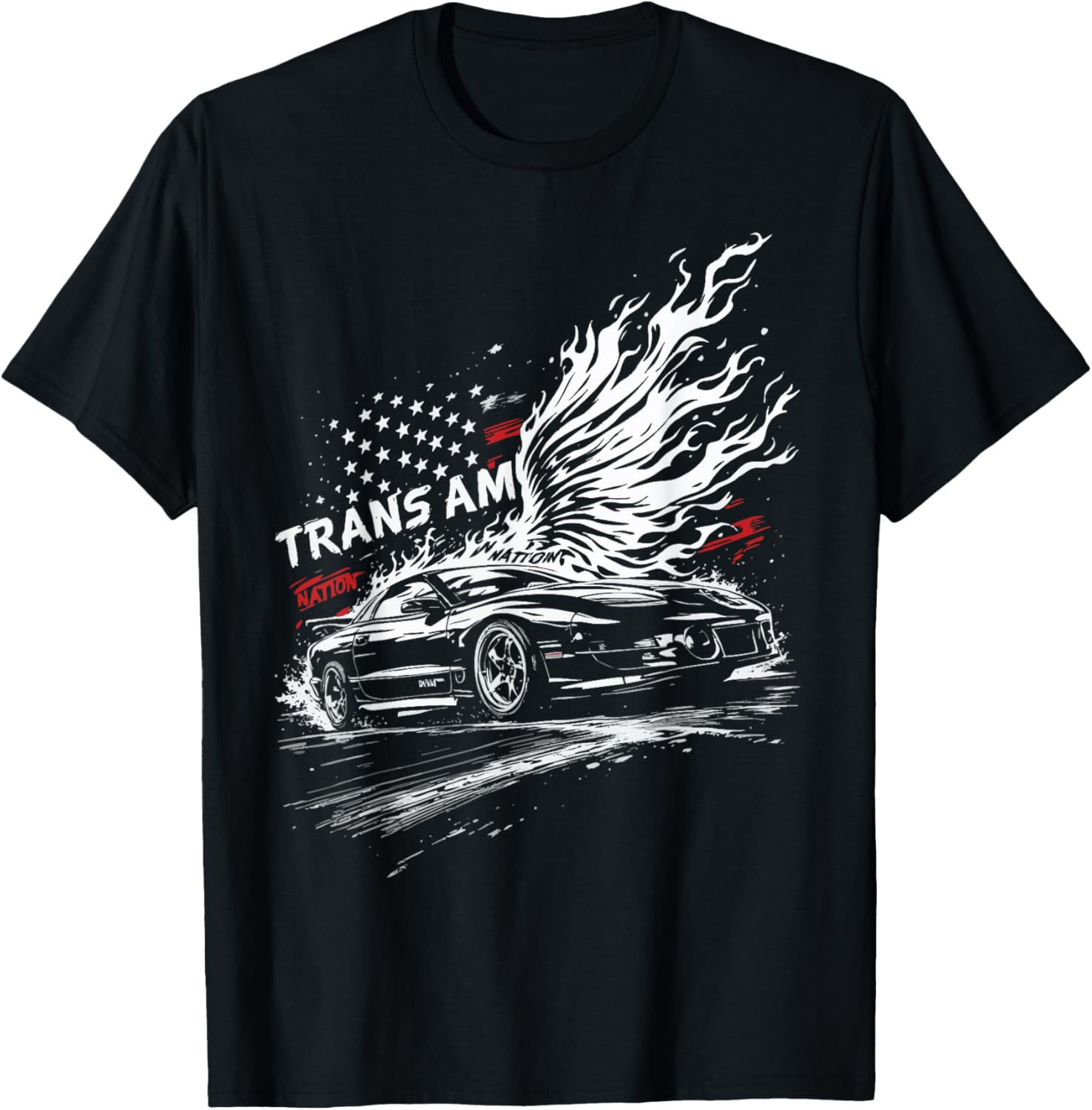 Trans Am Muscle Car 1990's Patriotic Flame USA Flag Trans AM T-Shirt - T-Shirt | Black