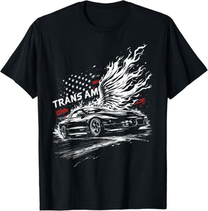 Trans Am Muscle Car 1990's Patriotic Flame USA Flag Trans AM T-Shirt - T-Shirt | Black