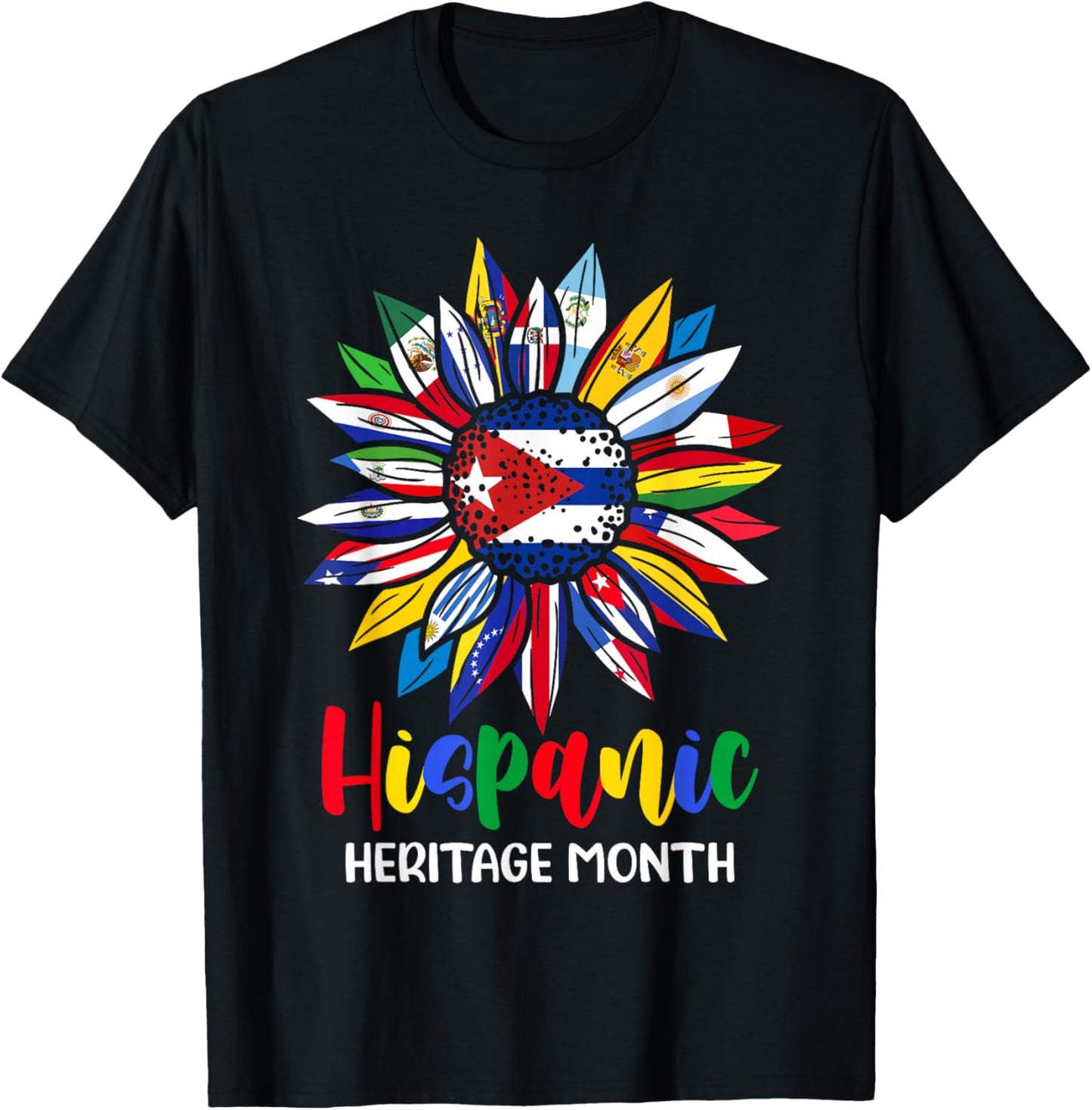 Hispanic Heritage Month Cuba Flag Sunflower Latino Flags T-Shirt - T-Shirt | Black