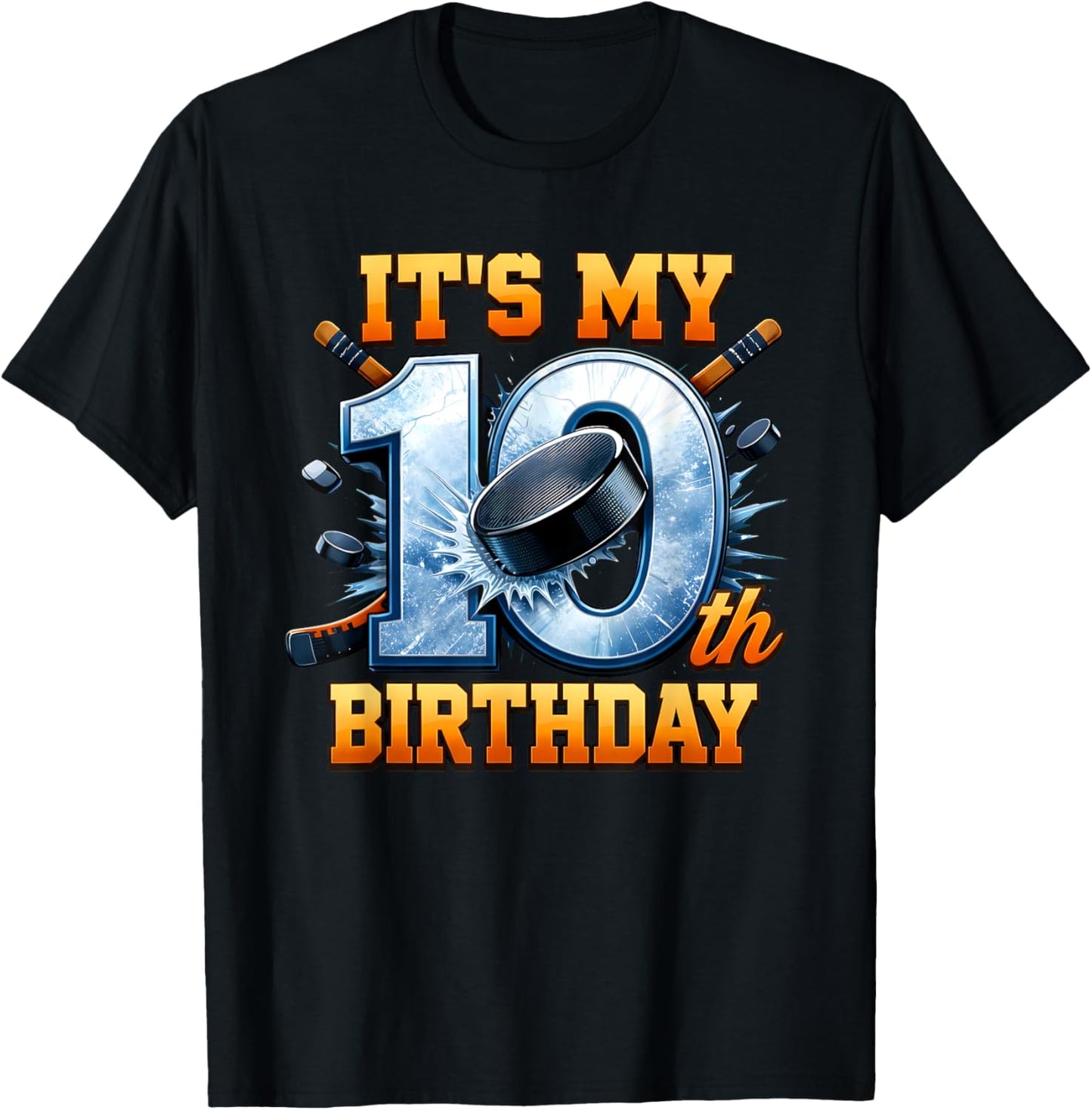 It's My 10th Birthday Ice Hockey Boy 10 Year Old Hockey T-Shirt - T-Shirt | Black