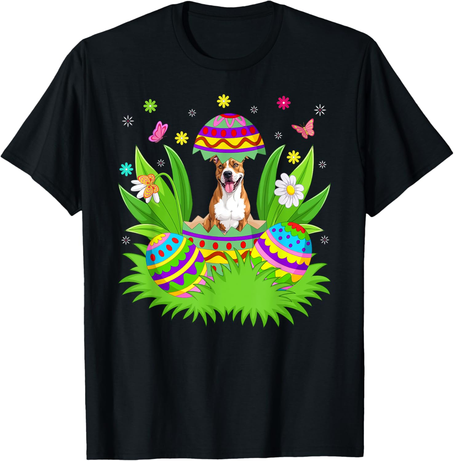American Staffordshire Terrier Dog Easter Bunny Egg Hunt T-Shirt - T-Shirt | Black
