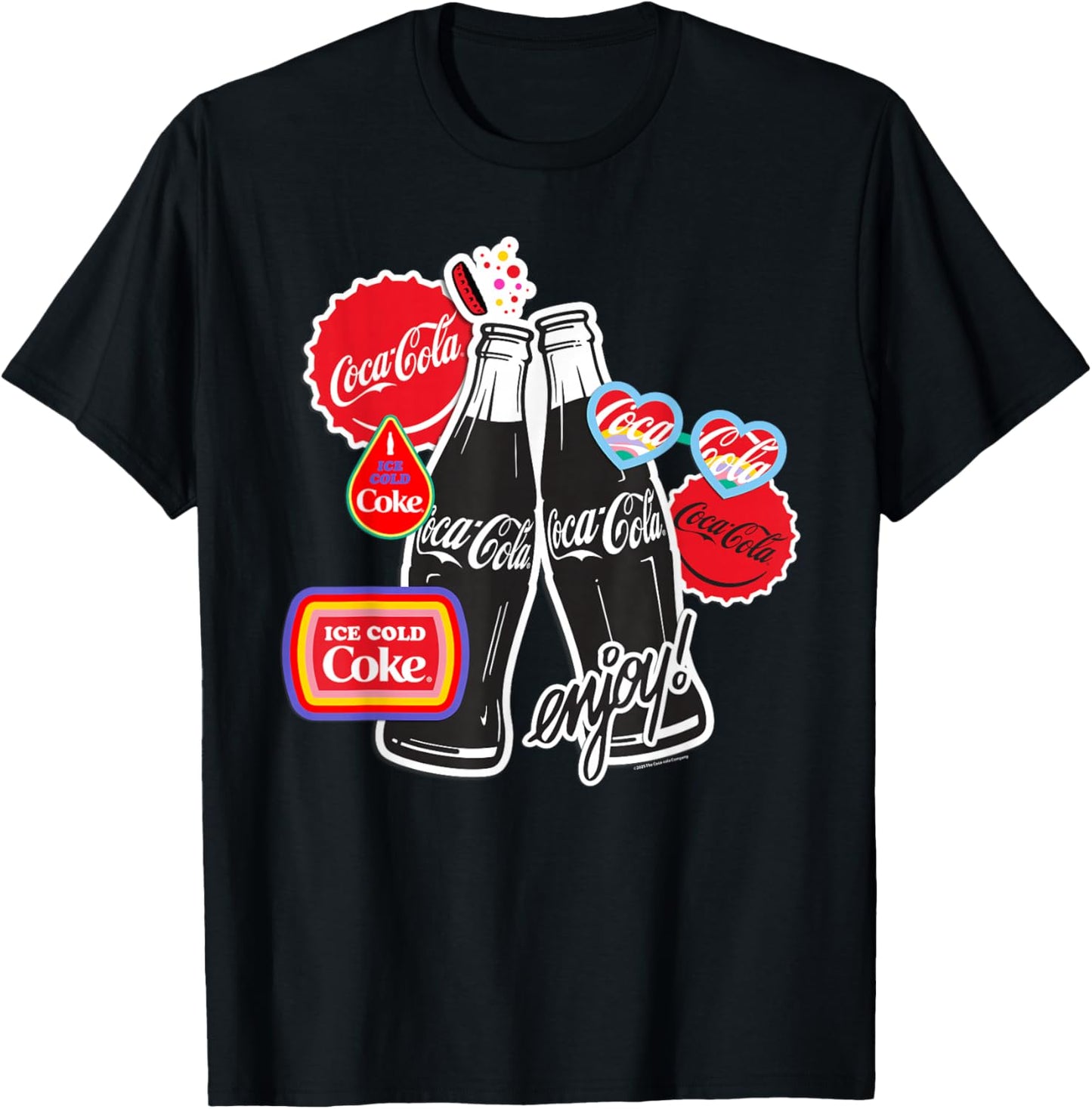 Coca Cola Enjoy Ice Cold Bottles Sticker Style T-Shirt - T-Shirt | Black