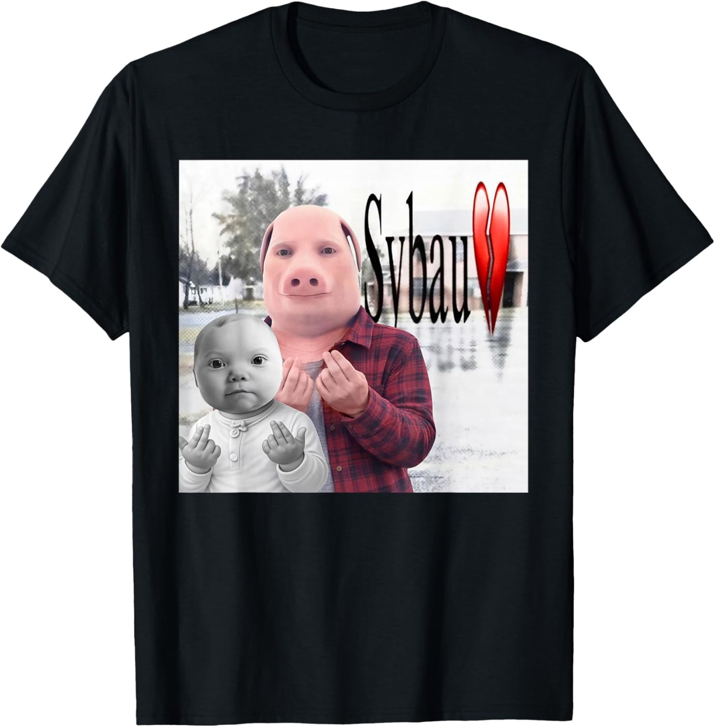 Funny John Pork and Niche Ai Baby SYBAU Tuff Brainrot Meme T-Shirt - T-Shirt | Black