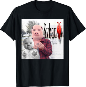 Funny John Pork and Niche Ai Baby SYBAU Tuff Brainrot Meme T-Shirt - T-Shirt | Black