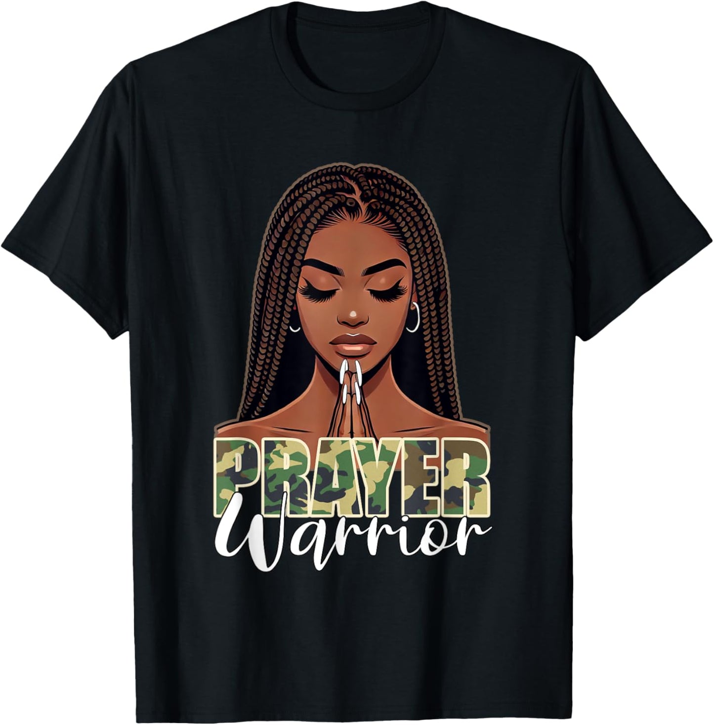 Prayer Warrior Young Christian Black Woman Pray Camo T-Shirt - T-Shirt | Black
