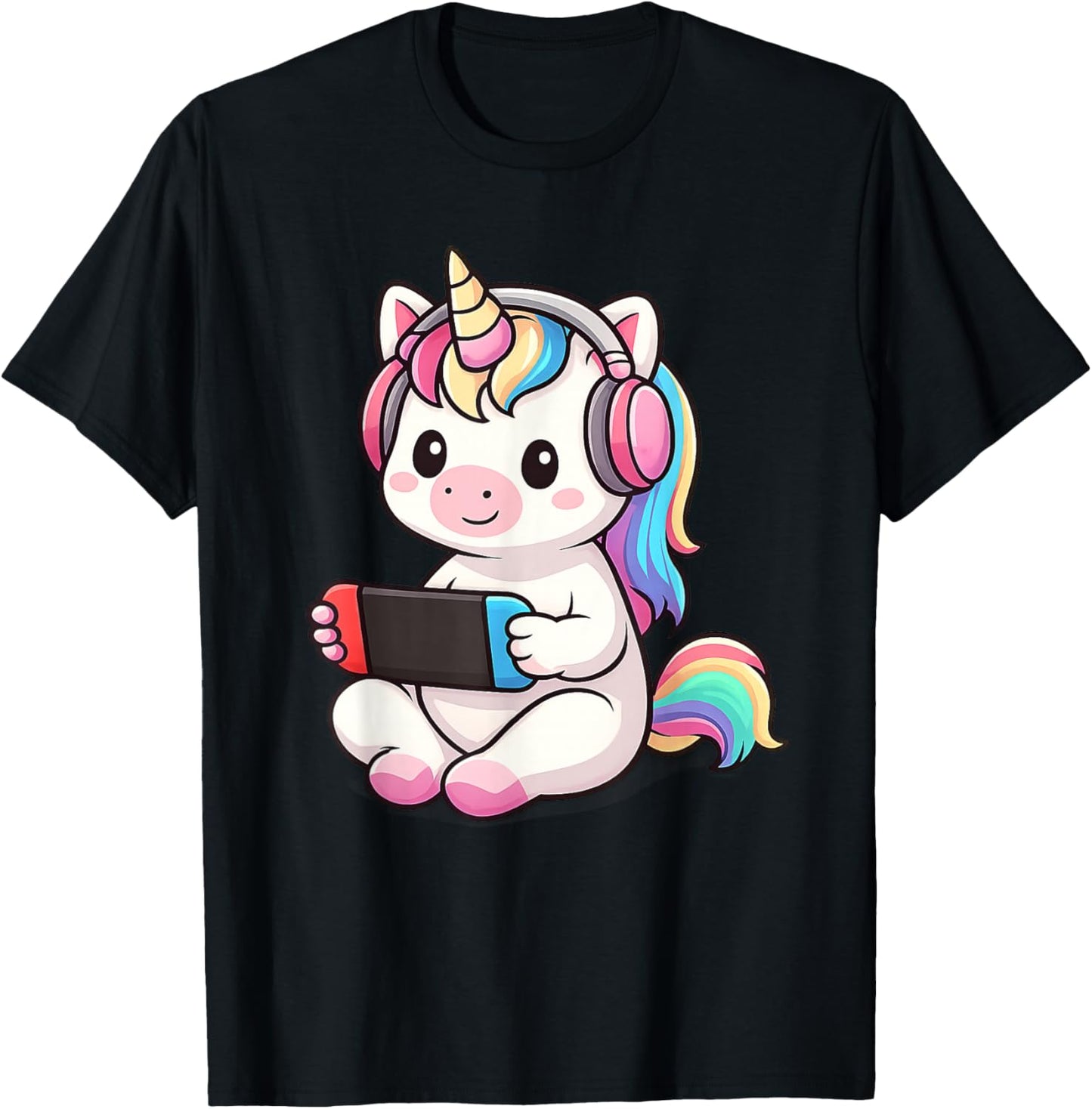 Kawaii Gamer Unicorn Playing Video Game Gaming Gifts T-Shirt - T-Shirt | Black