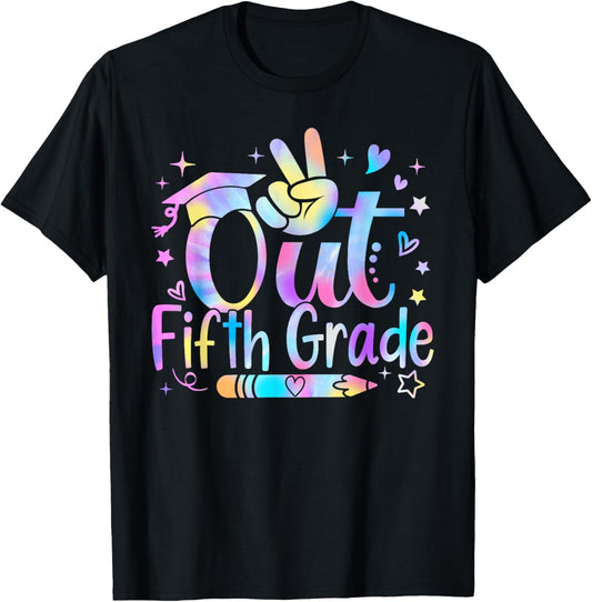Peace Out Fifth Grade Cute Tie Dye Last Day Of 5th Grade T-Shirt - T-Shirt | Black