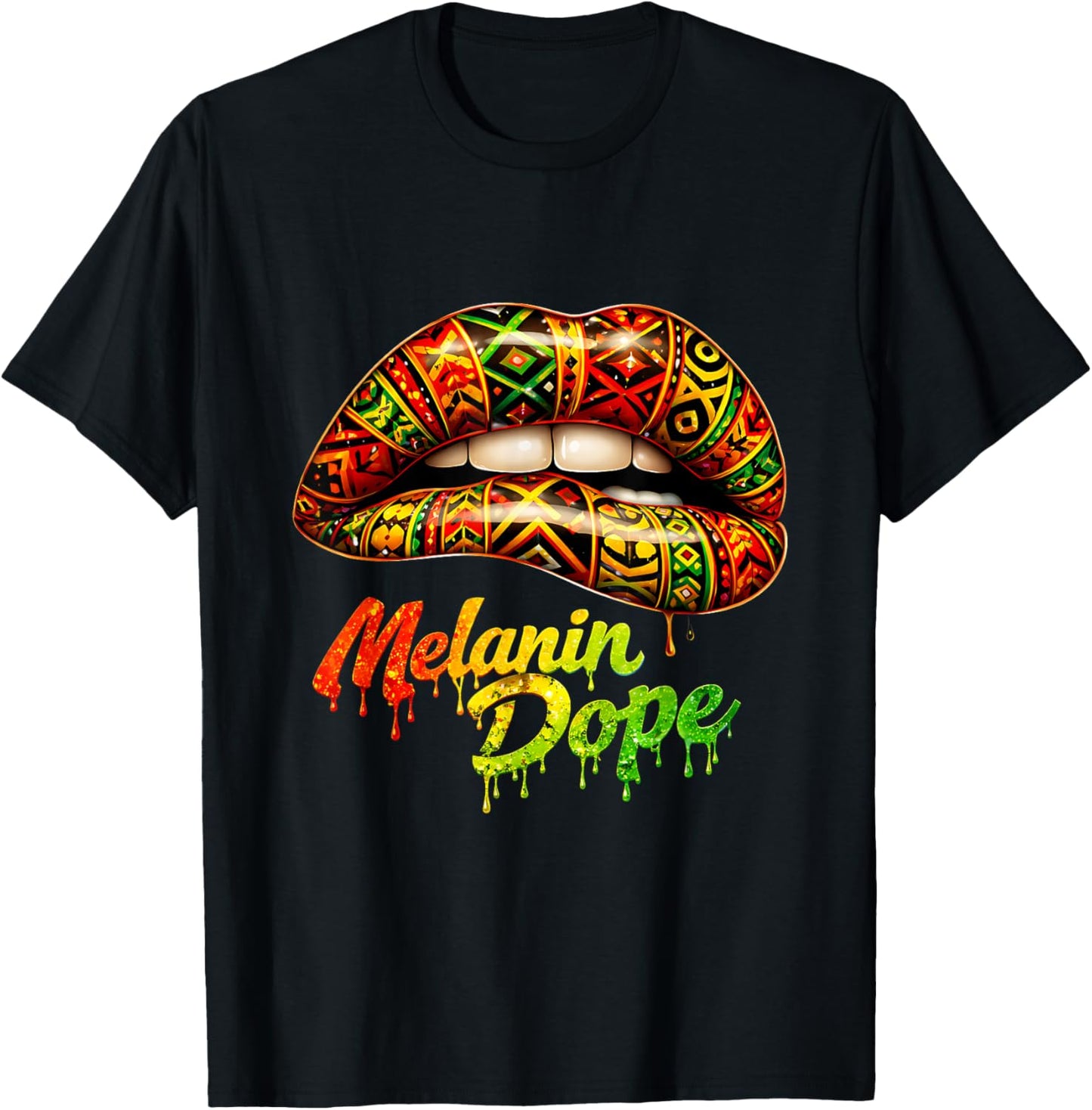 Black Woman Pride Strong Tribal Lips Melanin Queen T-Shirt - T-Shirt | Black