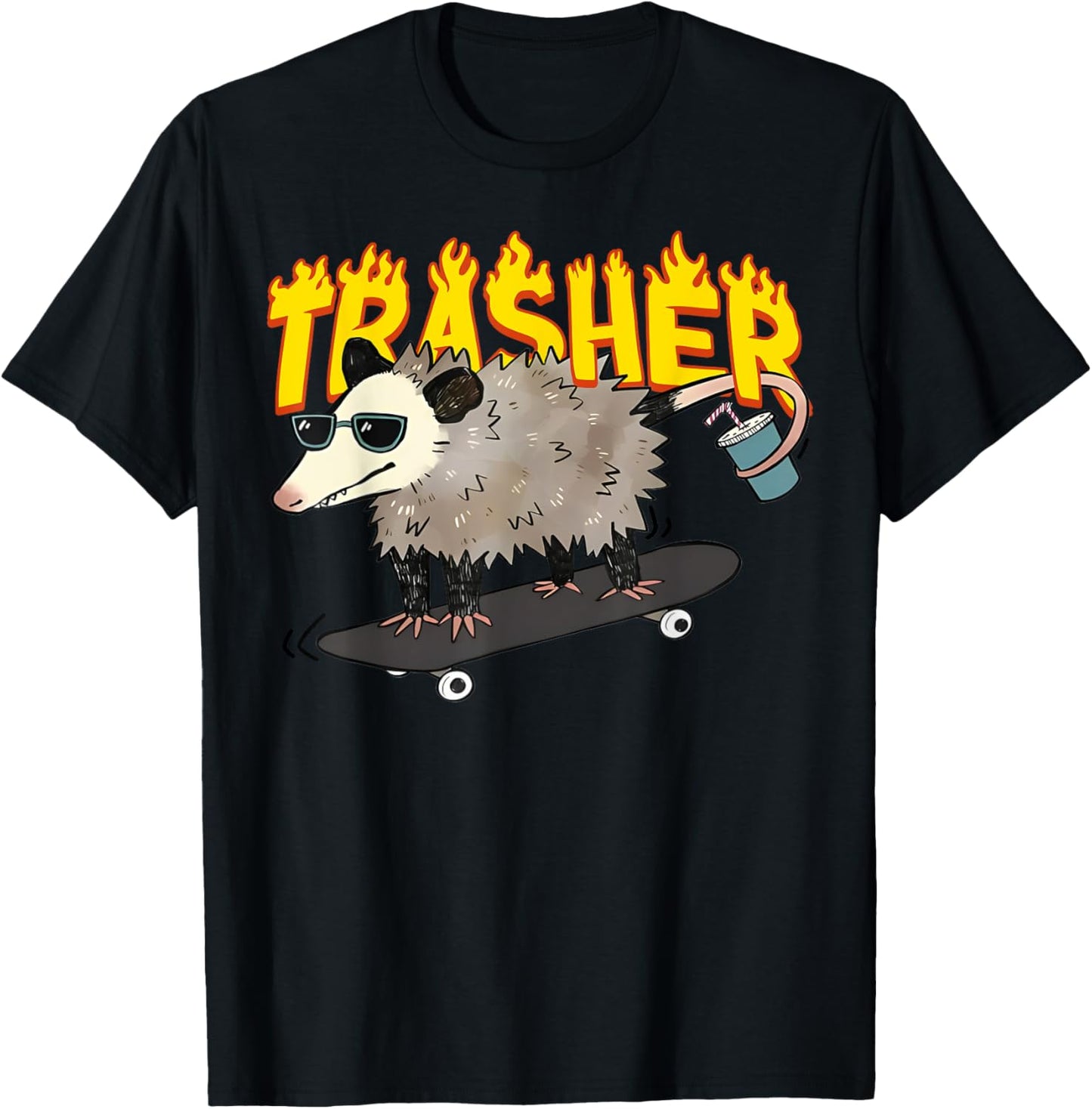 Opossum Skateboard Funny Trasher Possum Skater Men Women Kid T-Shirt - T-Shirt | Black