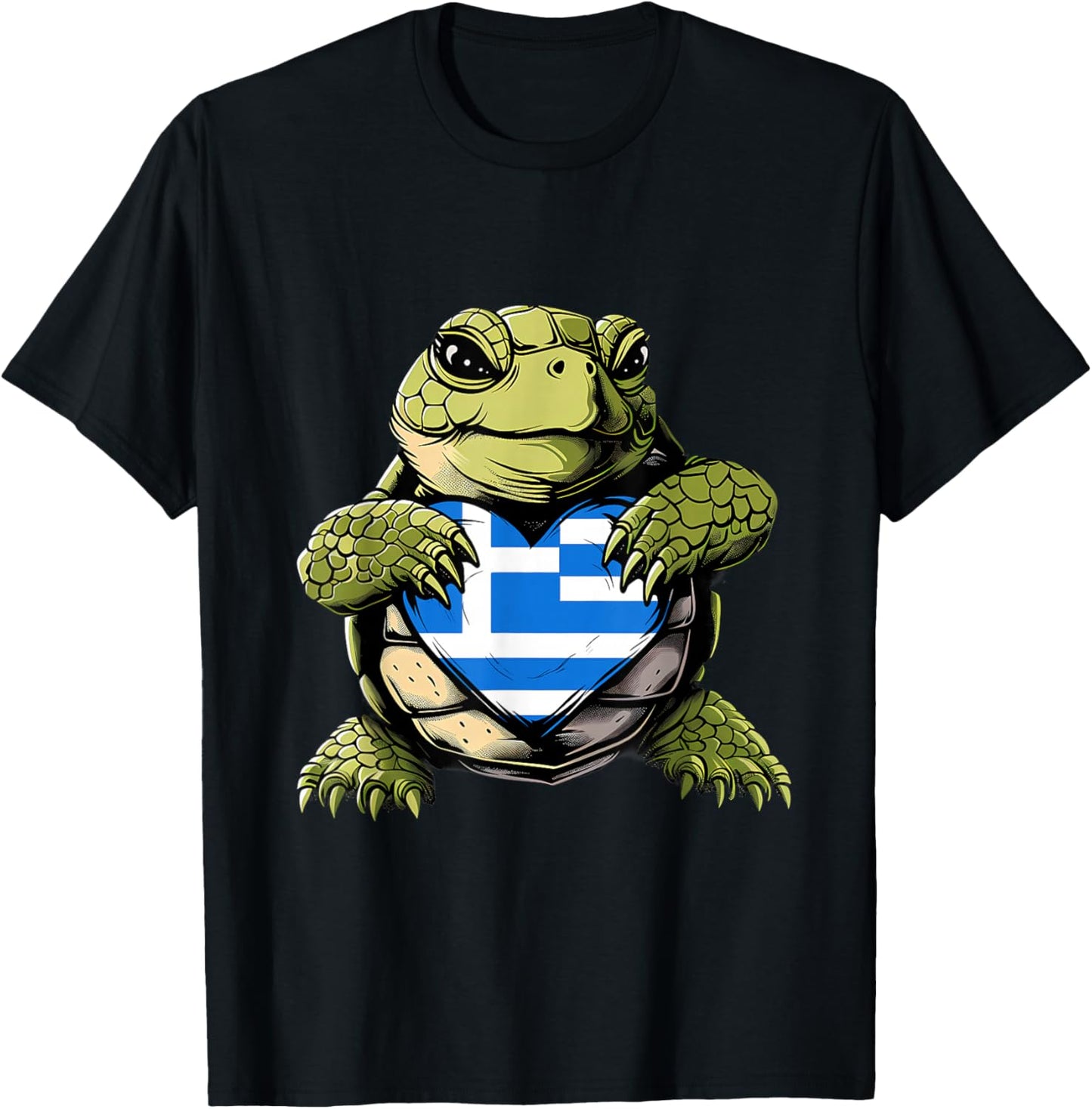 Greece Flag Turtle Hellenic Greek Pride Heart Greek Roots T-Shirt - T-Shirt | Black