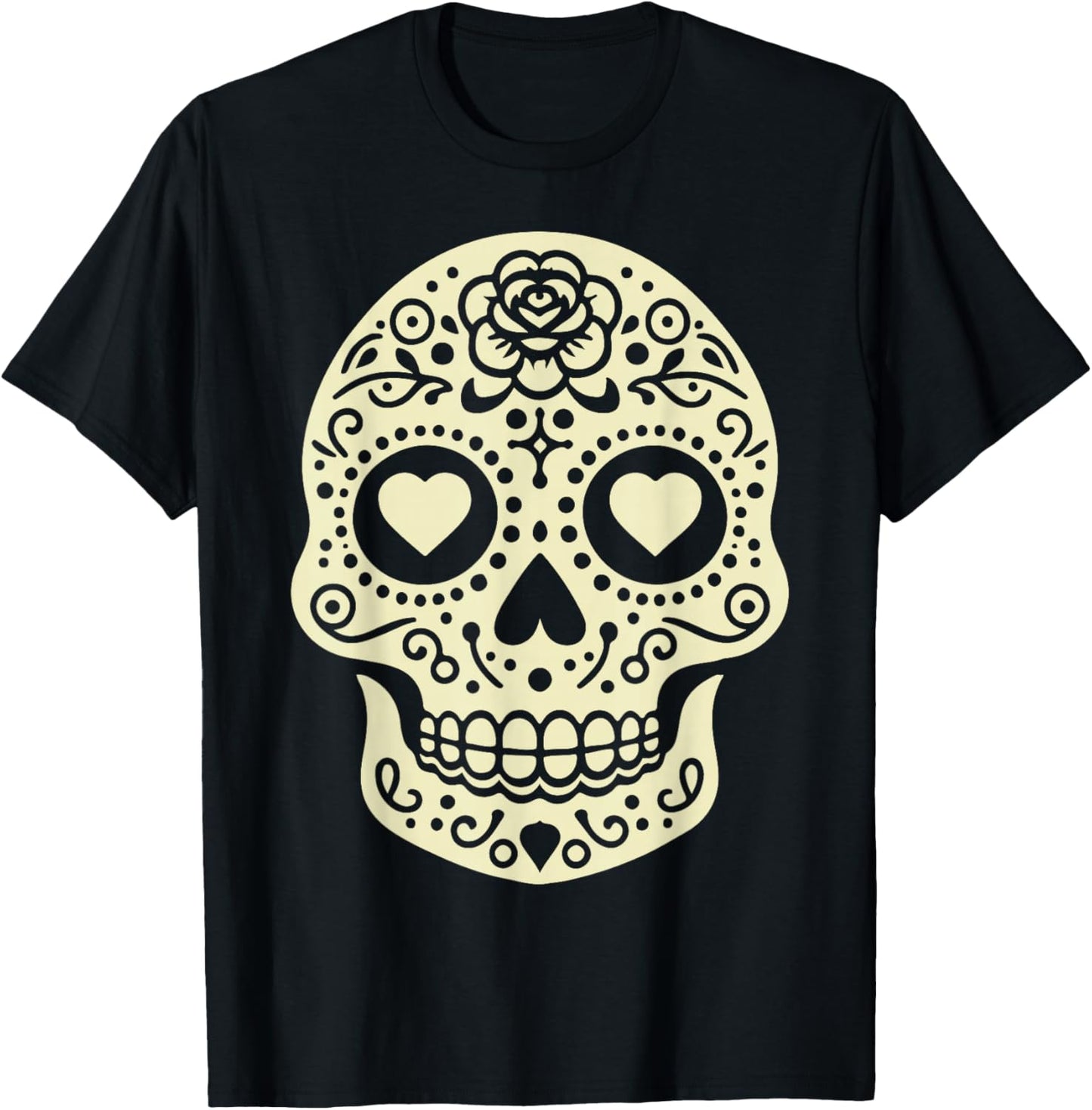 Valentine's Day Sugar Skull Hearts Love T-Shirt - T-Shirt | Black