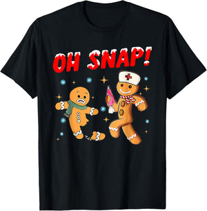 Oh Snap Broken Leg Bones Injury Hospital Nurse Gingerbread T-Shirt - T-Shirt | Black