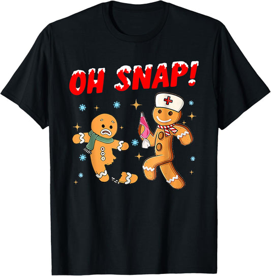 Oh Snap Broken Leg Bones Injury Hospital Nurse Gingerbread T-Shirt - T-Shirt | Black