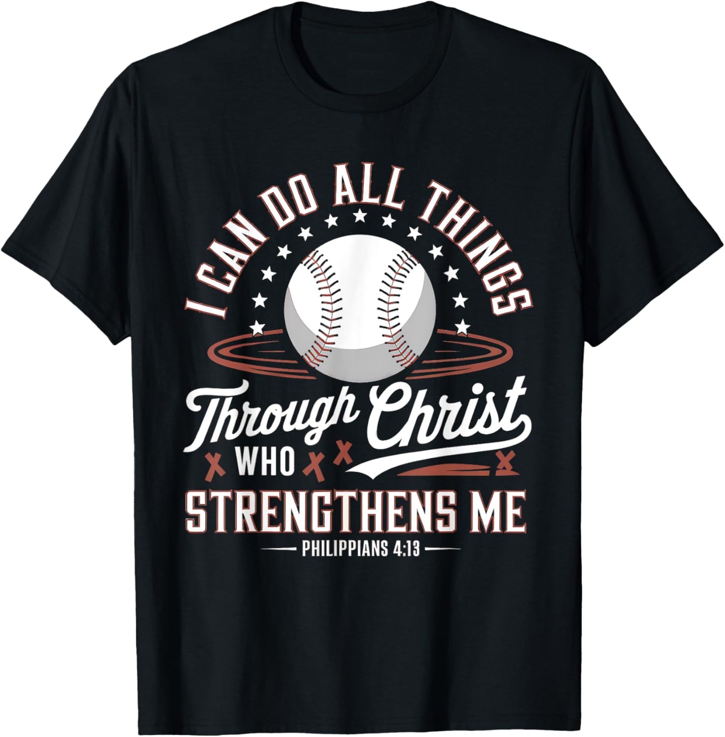 Christian Baseball Player Sports Bible Verse Design T-Shirt - T-Shirt | Black