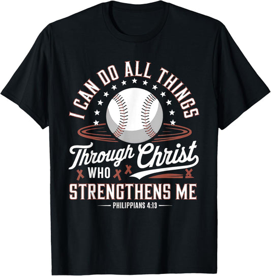 Christian Baseball Player Sports Bible Verse Design T-Shirt - T-Shirt | Black