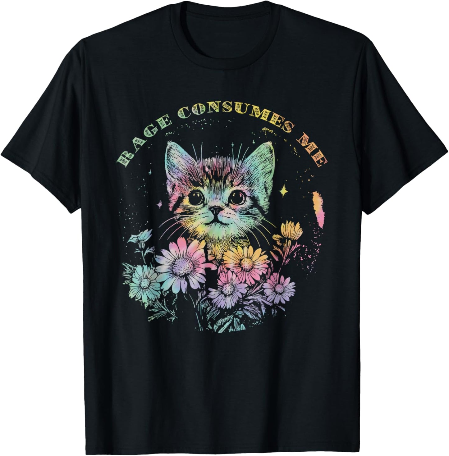 Cute Cat Rage Consumes Me Funny Sarcastic Kitten Tie Dye Men Women T-Shirt - T-Shirt | Black