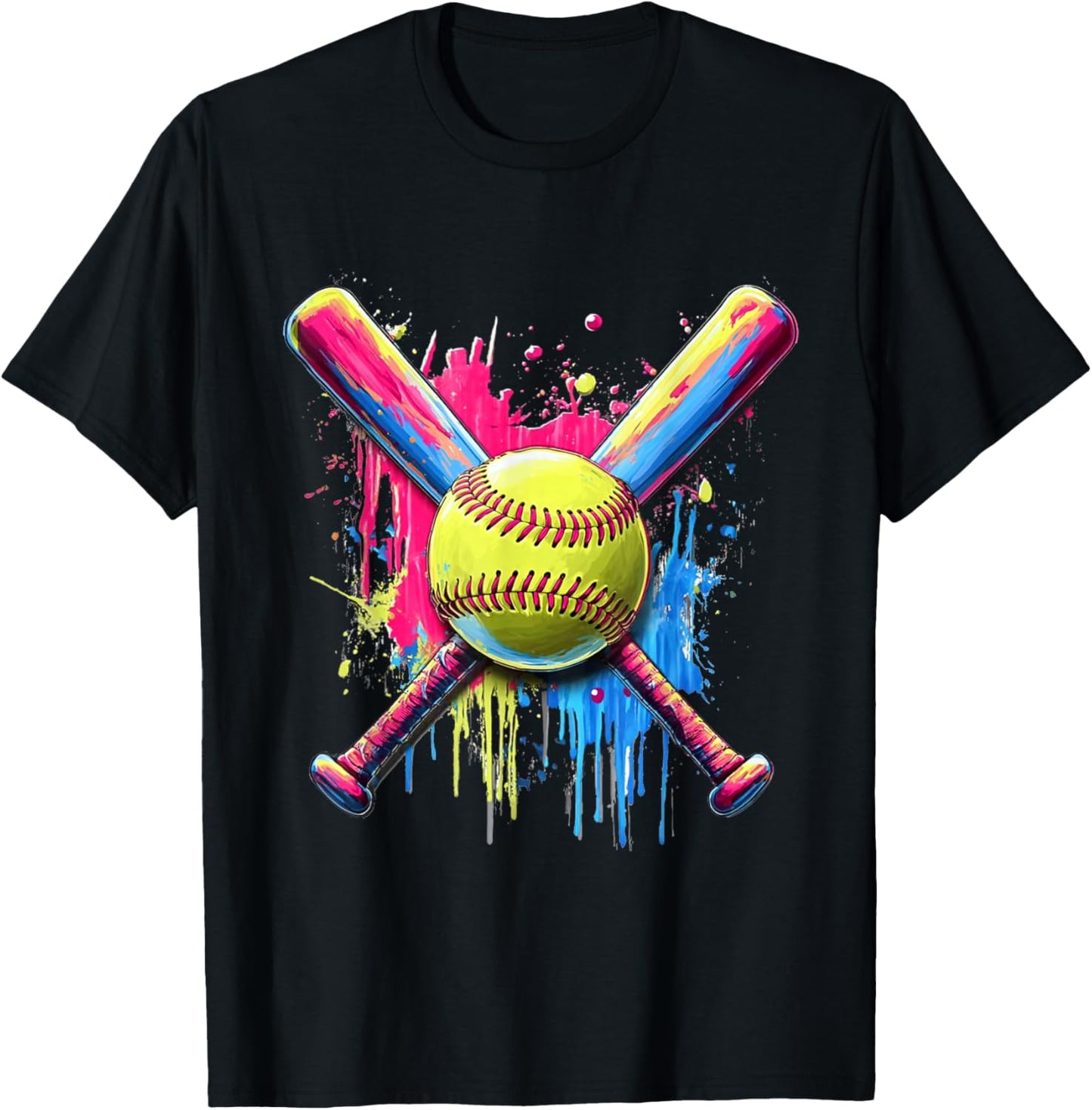 Colorful Softball T-Shirt - T-Shirt | Black