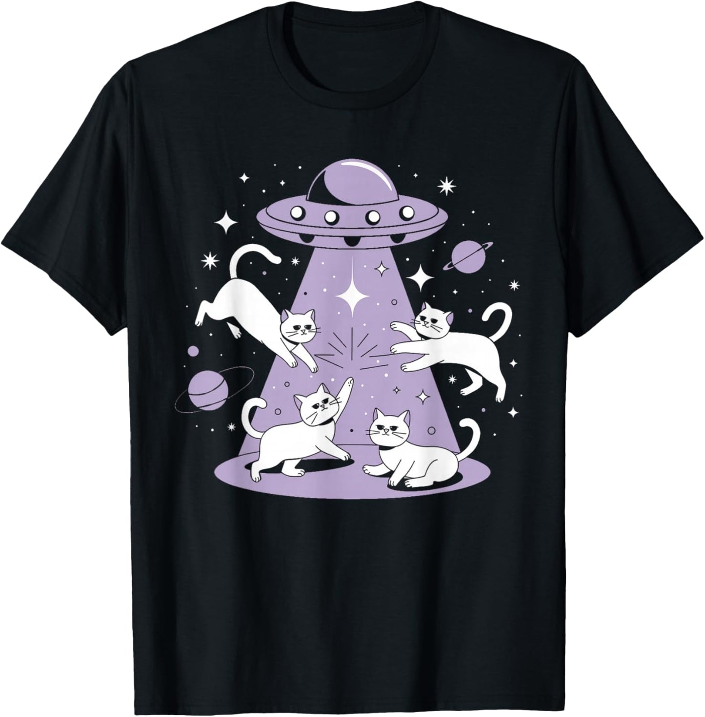 UFO Cat Alien Abduction Alien Cats and Flying Saucer Men Women Girls Kids T-Shirt - T-Shirt | Black