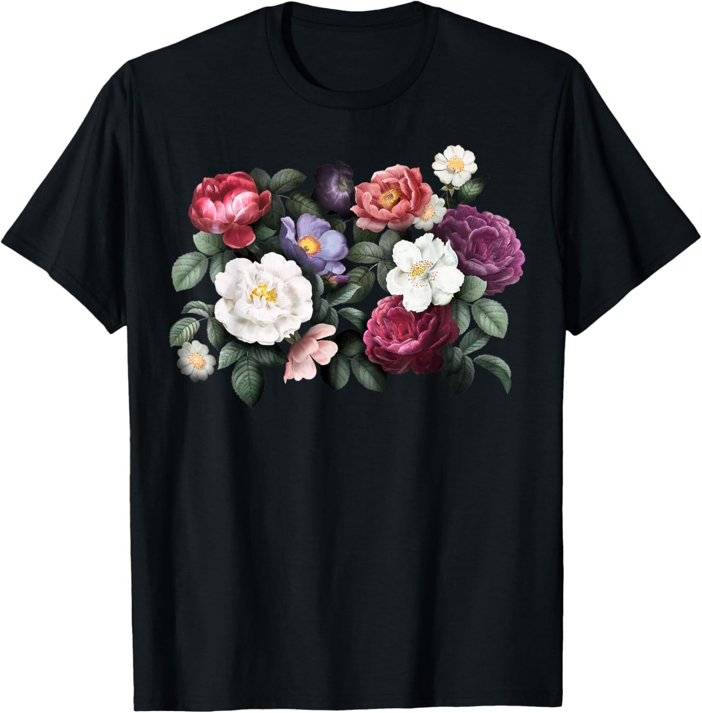 Vintage Flowers Bouquet Floral Garden Lover Botanical Plants T-Shirt - T-Shirt | Black
