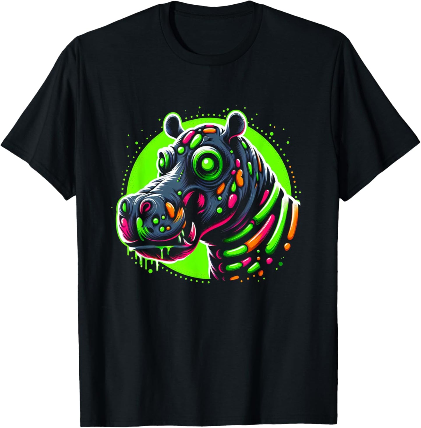 Zombie Hippo Hippopotamus Halloween Horror Skeleton Creepy T-Shirt - T-Shirt | Black