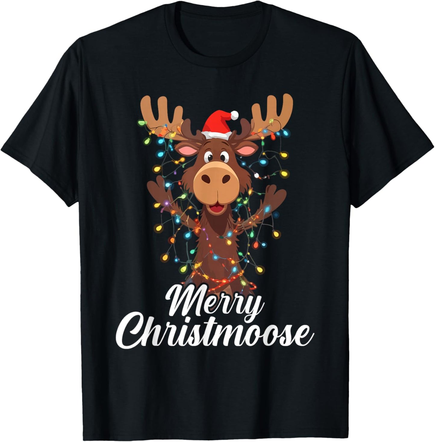 Merry Christmoose Christmas Moose Xmas Tree Lights T-Shirt - T-Shirt | Black