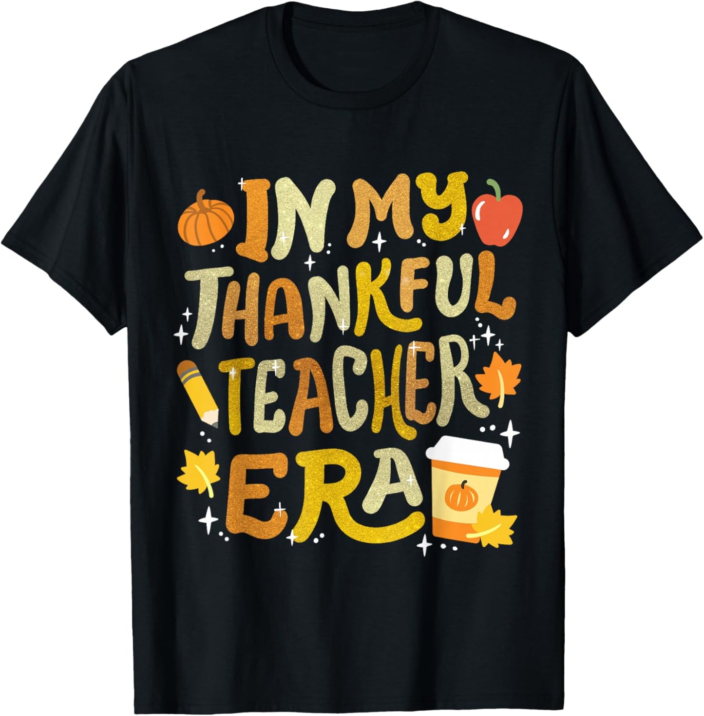 In My Thankful Teacher Era Retro Groovy Thanksgiving Women T-Shirt - T-Shirt | Black