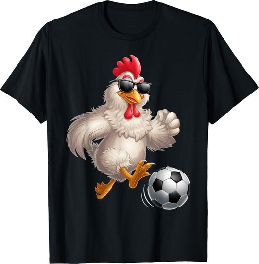 Funny Soccer Graphic Chicken Wearing Sunglasses Soccer T-Shirt - T-Shirt | Black