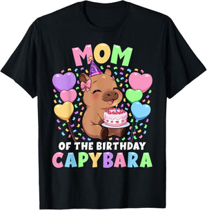 Capybara Birthday Family | Mom of The Birthday Capybara T-Shirt - T-Shirt | Black