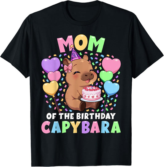 Capybara Birthday Family | Mom of The Birthday Capybara T-Shirt - T-Shirt | Black