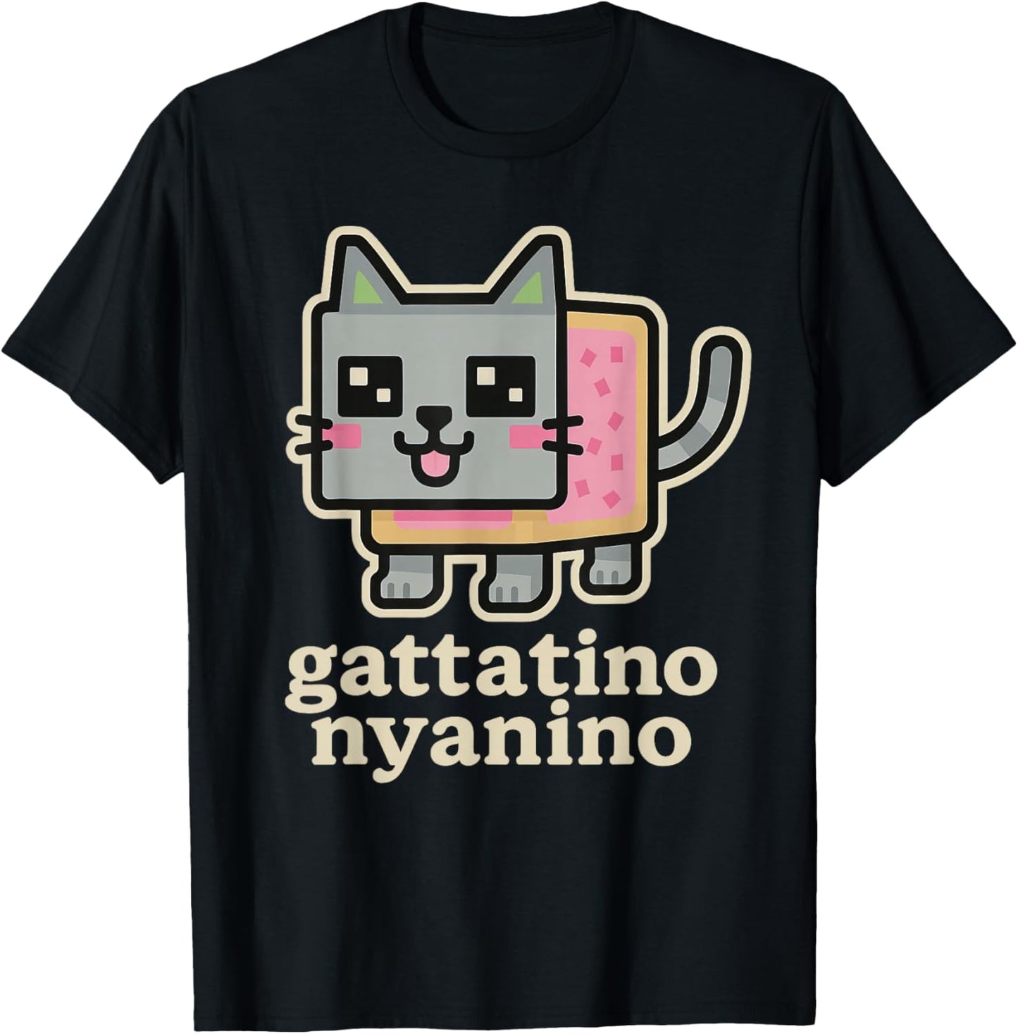Gattatino Nyanino - Funny Cat Brainrot Gamer Teen Slang Meme T-Shirt - T-Shirt | Black