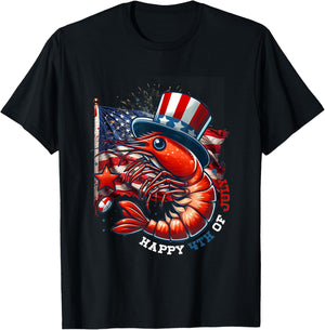Happy Shrimp Celebrate Usa Flag 4th Of July Independence Day T-Shirt - T-Shirt | Black