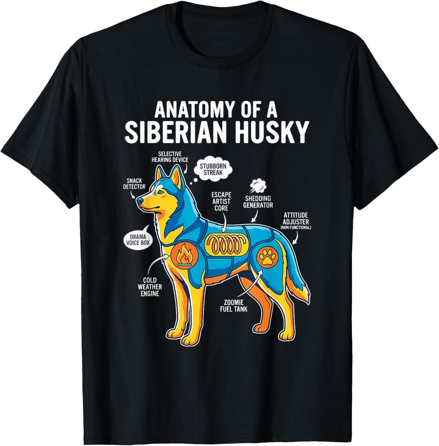Siberian Husky Anatomy Diagram T-Shirt - T-Shirt | Black
