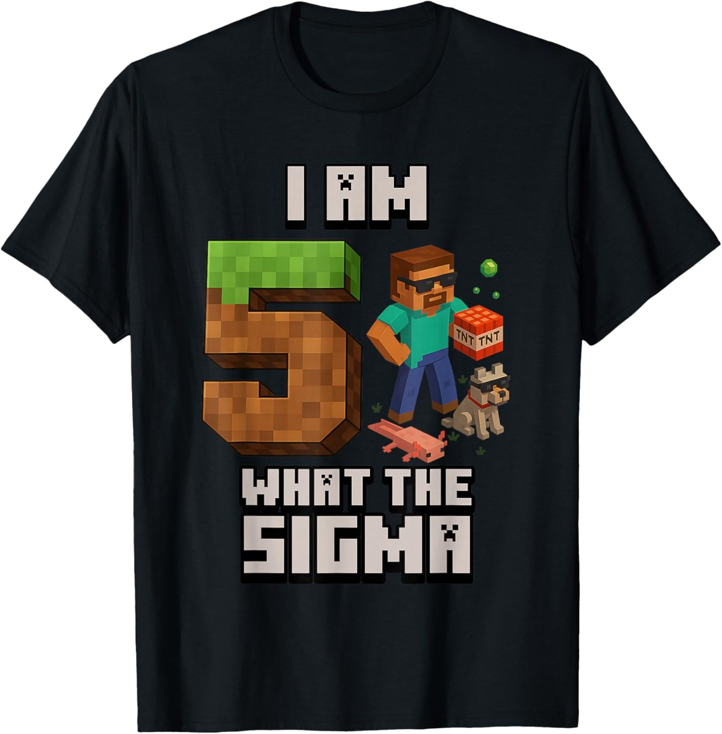 5th Birthday What The Sigma Pixel 5 Bday Gamer Boys Kids T-Shirt - T-Shirt | Black