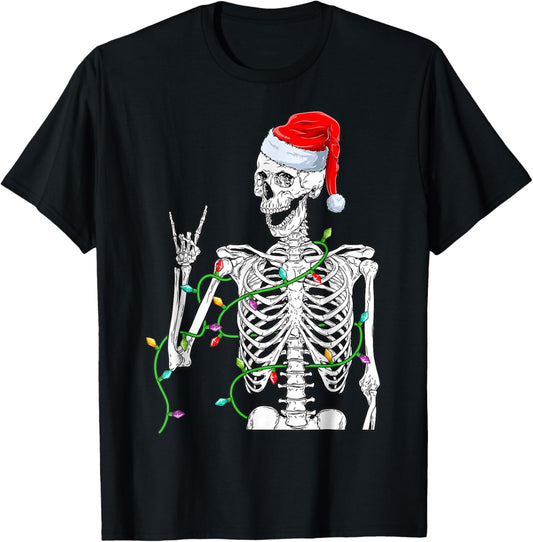 Santa Rocker Skeleton Hand Christmas T-Shirt - T-Shirt | Black