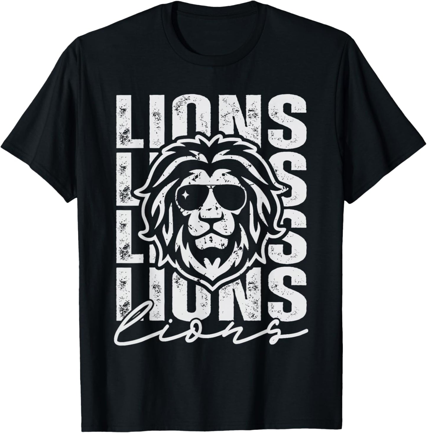 Vintage Lions School Mascot Game Day Men Teacher Boy Women T-Shirt - T-Shirt | Black