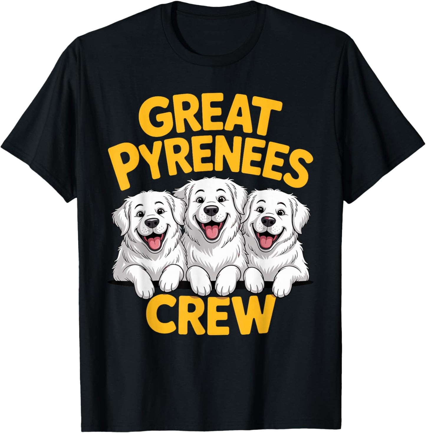 Great Pyrenees Crew Cartoon Pet Guardian Dog Breed PYR LGD T-Shirt - T-Shirt | Black